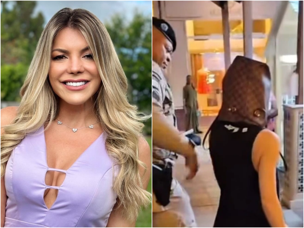 A influenciadora foi flagrada com diversos itens roubados em lojas do Shopping Passeo e deixou o local com a bolsa na cabeça. Foto: Redes Sociais