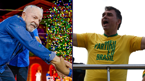 O presidente Luiz Inácio Lula da Silva (PT) e o senador Flávio Bolsonaro (PL) foram os candidatos mais votados no primeiro turno das Eleições 2026. | Foto: Divulgação