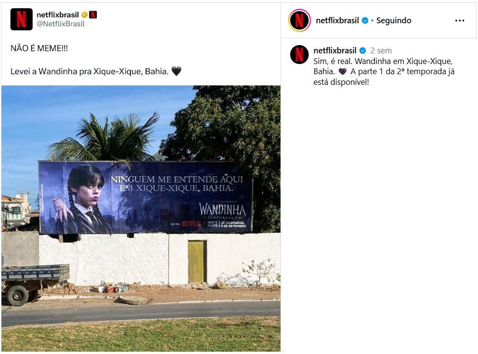 Outdoor de divulgação de Wandinha em Xique-Xique, Bahia | Foto: reprodução/Netflix Brasil